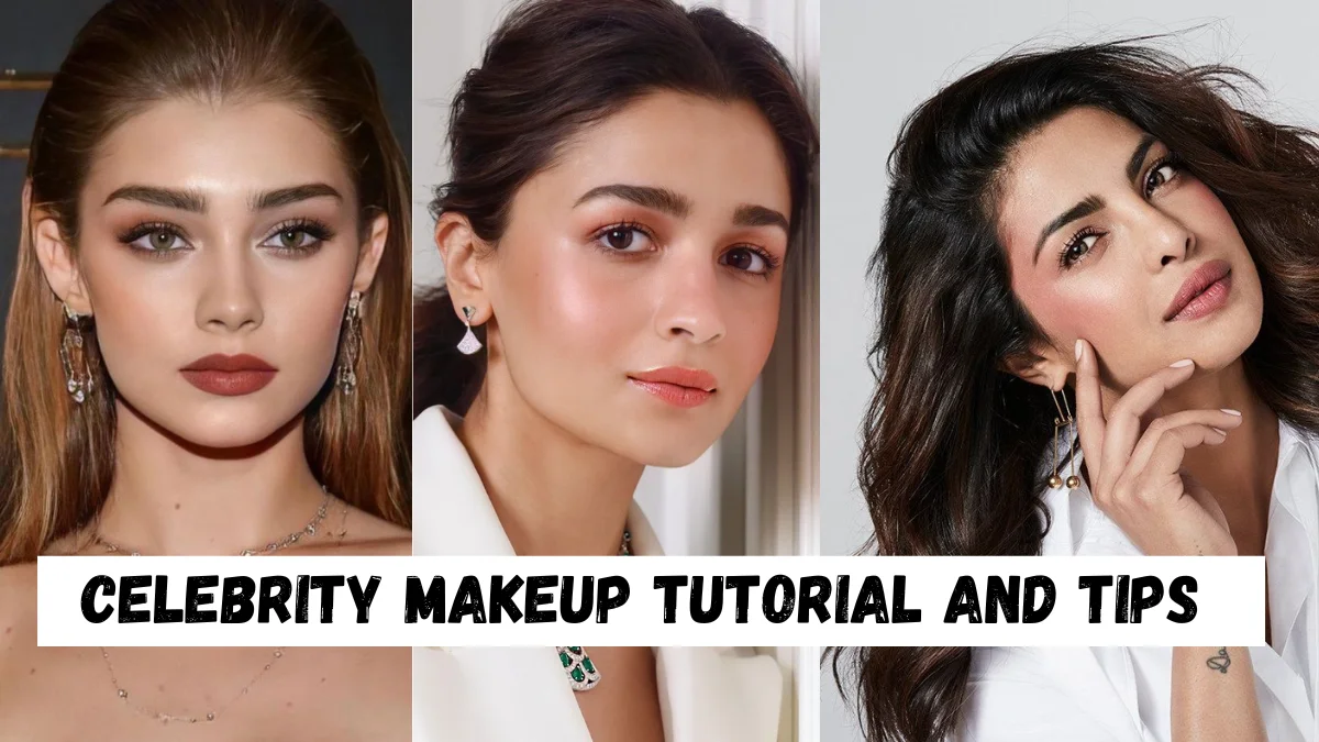 Celebrity-inspired makeup look for glowing skin and a flawless finish.